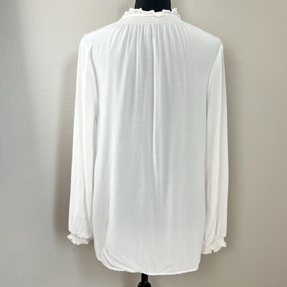 ModCloth Women’s White Poet Blouse Top Smocked Ruffle Long Sleeve Boho Small - Picture 3 of 6